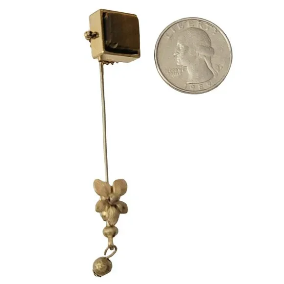 Miriam Haskell Vintage Gold Tone Tiger Eye Cube Stick Pin, M60
